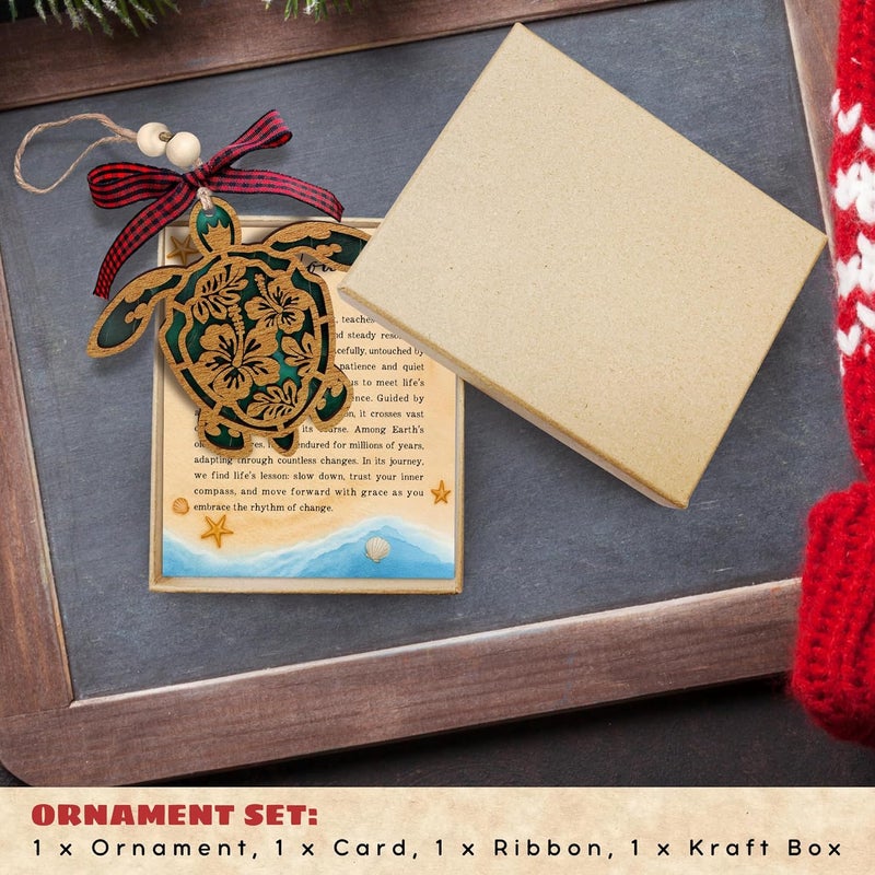 TEEBIM Turtle Ornaments - Beach Ornaments for Christmas Tree - Sea Turtle Christmas Ornament - Beach Themed Gifts, Gifts for Ocean Lovers - Wood Ornament 2025 & Story Card - Image 4